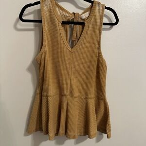 Altar'd State Tank‎ Top Mustard V-Neck Ruffle Hem Sz S Boho top